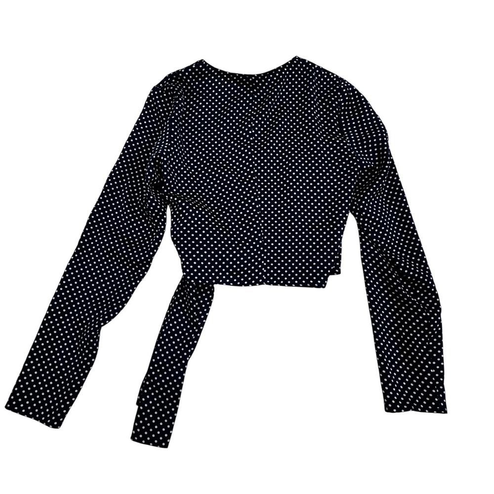 The Fifth‎ Label Navy Blue Polka Dot Long Sleeve Cropped Wrap Top Women's XS - Picture 4 of 5